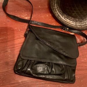 Vintage Black Leather Crossbody Bag